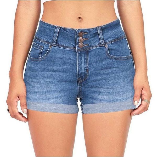 

high waist jean button women short zipper denim scratched pocket design femme mujer pantalones cortos, White;black
