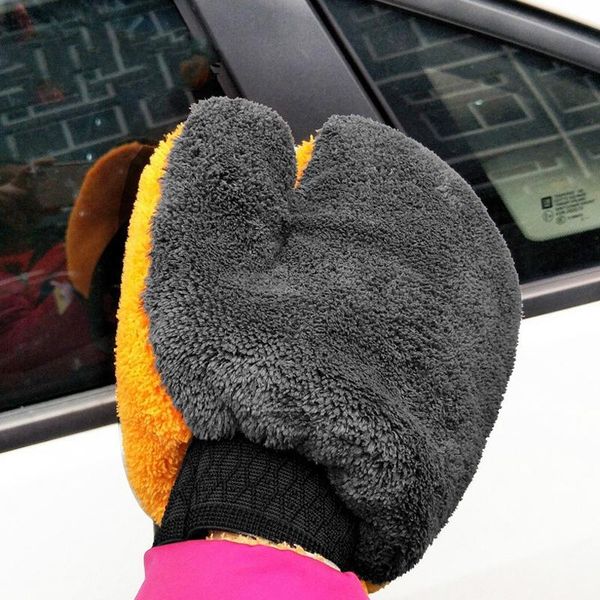 

1pcs coral fleece velvet car wash gloves cleaning care milined with waterproof furniture glass dust cleaner washer disposable