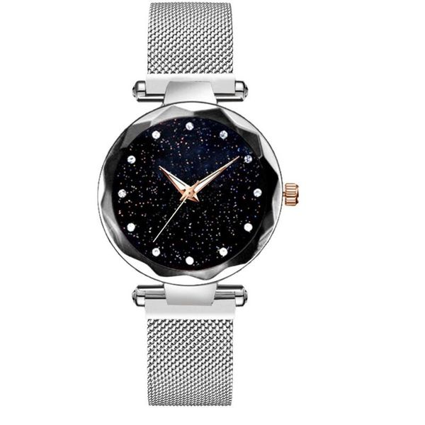 

wristwatches ladies magnetic starry sky clock luxury watch band women quartz simplicity diamond casual wrist watches, Slivery;brown