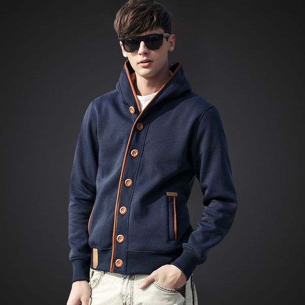 

men's hoodies spring and autumn leisure sports hooded cardigan sweater with hat coat style, Black