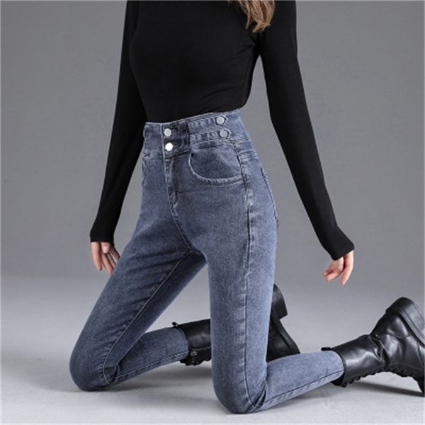 

winter autumn women high skinny cotton pencil pants quality ladies 210629, Blue
