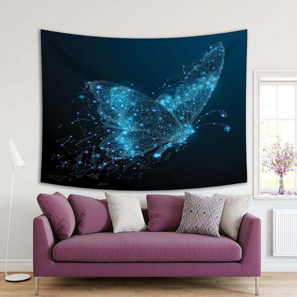 

tapestries tapestry butterfly composed of polygon low poly shining fairy stars digital era decorating artwork blue