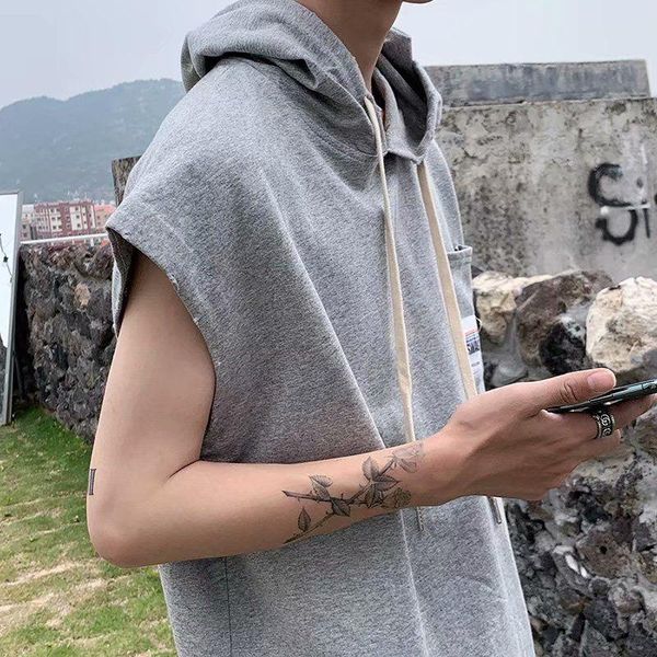 

men's hoodies & sweatshirts ins hooded vest japanese loose tide fake 2-piece pullover thin coat casual all-match sports male clothes s, Black
