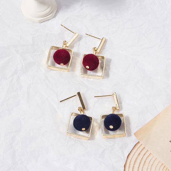 

korean squ geometric fashionable, gentle, small exquisite, and color hair ball earrings are, Silver