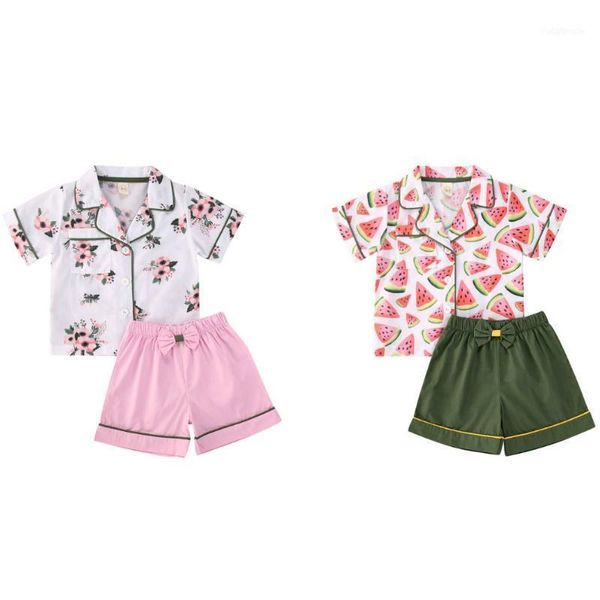 

pudcoco 1-6 years baby girls summer pajamas set two pieces printing cute shorts clothing sleepwear nightwear kids children1, Blue;red