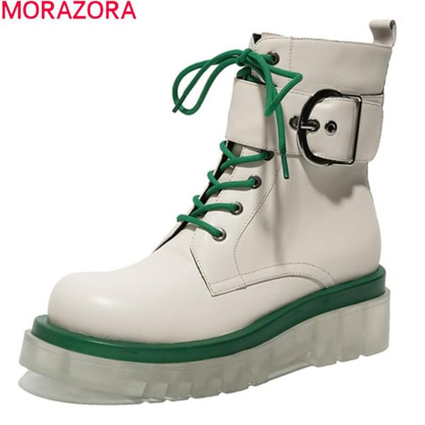 

boots morazora 2021 arrival genuine leather autumn winter women fashion lace up casual ankle black rice white
