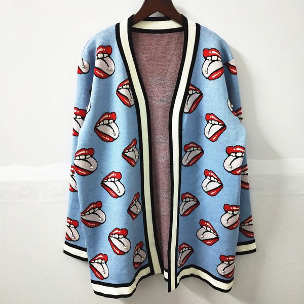 

59% off factory outlet store autumn winter star same red lipped v-neck medium length button less cardigan, White;black