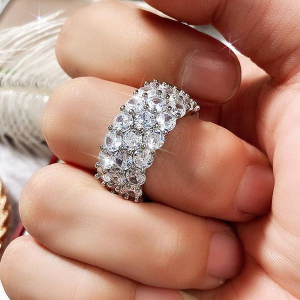 

wedding rings uilz dazzling 3 rows cz trendy men women full cubic zirconia delicate girl gift ring fashion jewelry, Slivery;golden