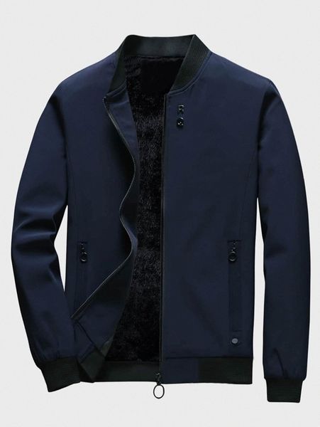 

men solid teddy lined bomber jacket c1iq#, Black;brown