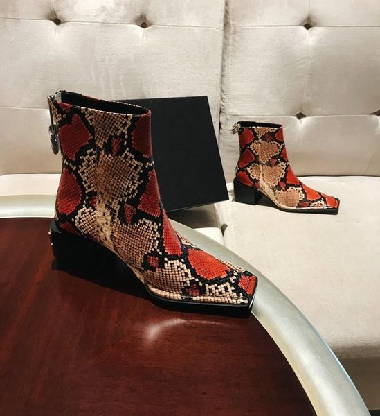 

boots square toe woman ankle luxury designer brand ladies shoes mid heel genuine leather zapatos de mujer zip quality, Black