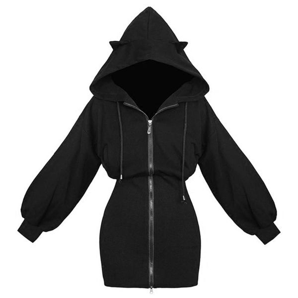 

women's hoodies & sweatshirts winter warm long sweatshirt women fashion patchwork cute ear cat overcoat autumn zipper gothic black fema