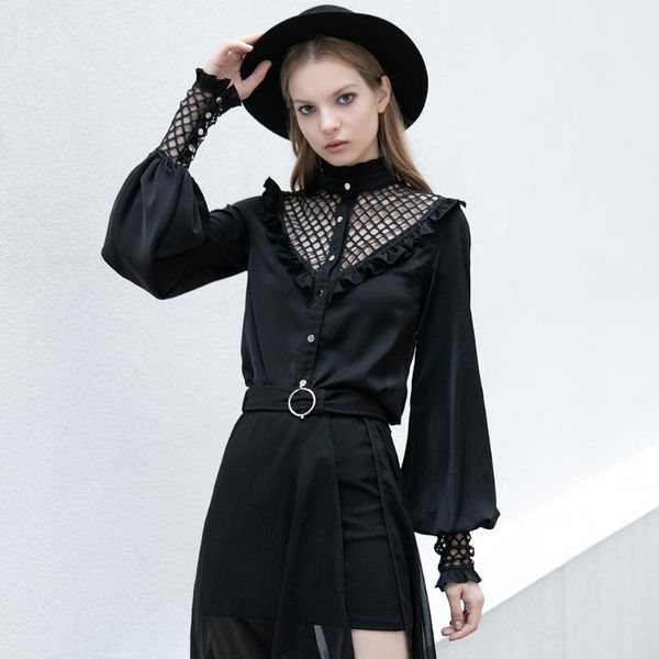 

women's blouses & shirts punkrave gothic style mesh chiffon shirt daily wear slim fit diamond splicing long sleeve, White