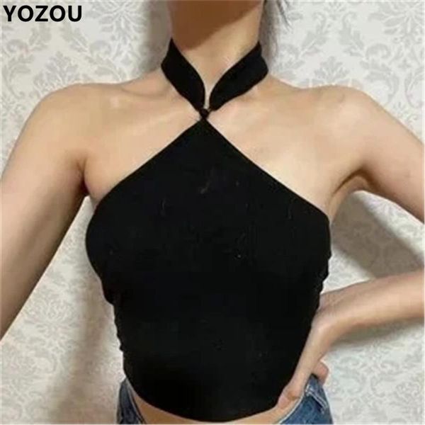 

women's tanks & camis y2k summer tube 2021 corset egirl off shoulder backless cotton halter crop vest green black blue gray, White
