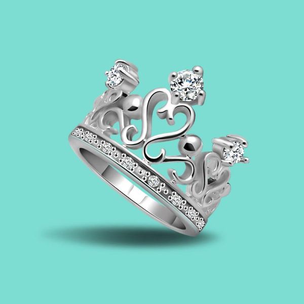 

cluster rings summer women's 925 silver ring noble 17.5mm crown female luxury jewelry cubic zircon inlaid wedding with giftbox, Golden;silver