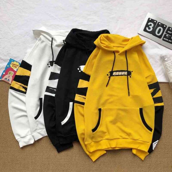 

2021 autumn winter fashion sleeve hooded sweater men's korean version casual loose long sweater lovers put on clothes and coats, Black