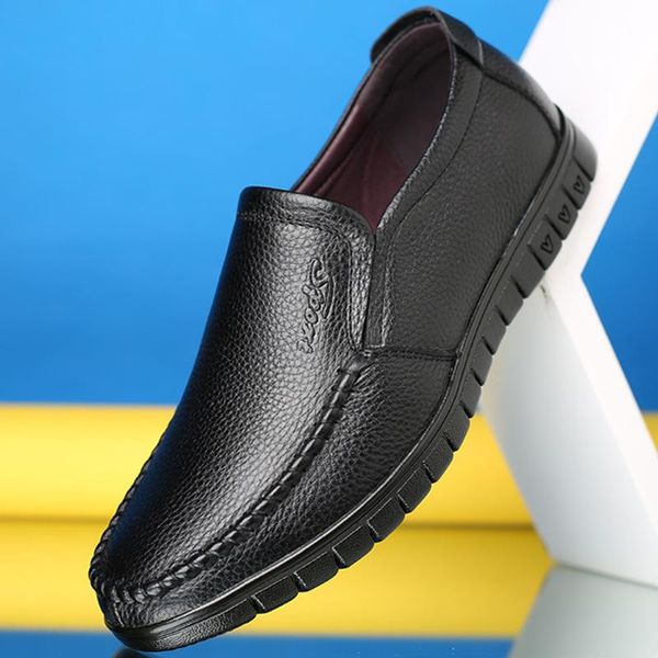 

dress shoes men's winter shoes, leather casual trendy one-step plus velvet warm men ankle boots, Black