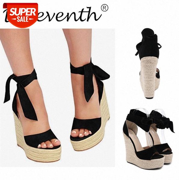 

zi ling european early simple ins wind slope with comfortable hemp rope sandals large size women's shoes #gt5l, Black