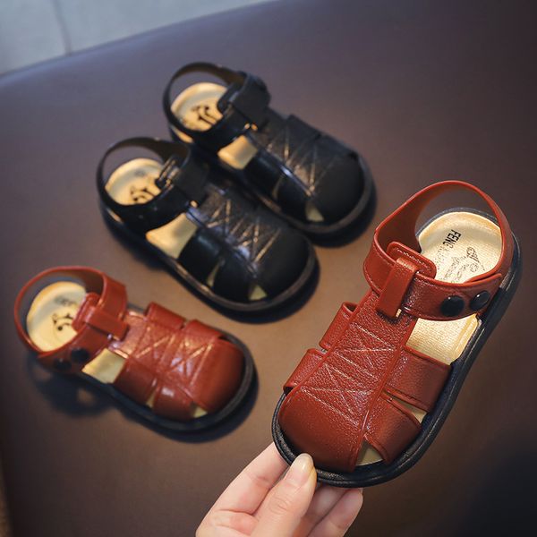 

2021 new childrens sandals girls soft bottom slip baotou toddler shoes boys wear korean baby slippers breathable wear-resistant, Black