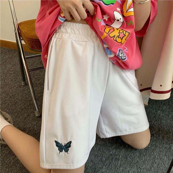 

letter traf butterfly embroidery womens short summer korean style loose wide legs femme sets casual harajuku plus size women clothing, White;black