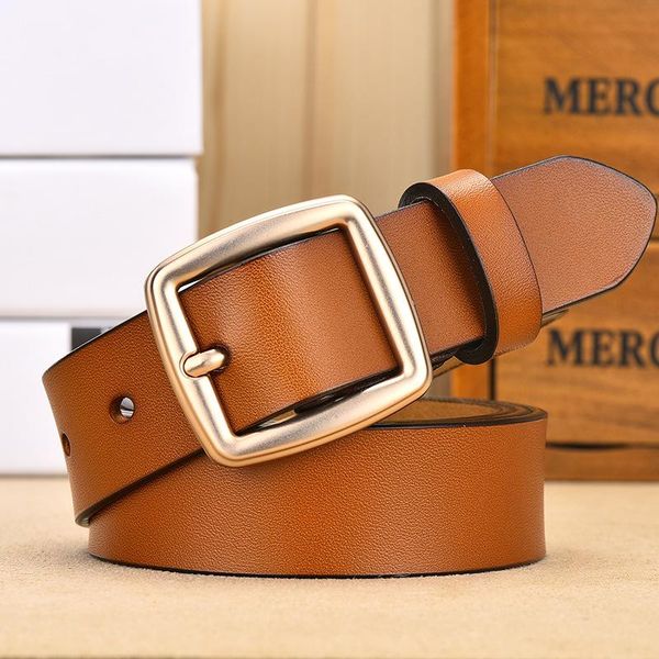 

belts genuine leather female belt designer fashion gold alloy buckle waistband jeans waist 2.8cm wide, Black;brown
