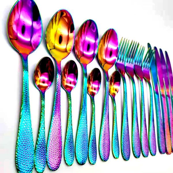 

dinnerware sets rainbow tableware stainless steel cutlery set forks knives spoons kitchen dinner fork spoon knife gold 16 pcs