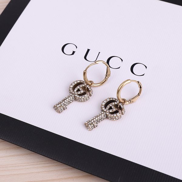 

diamond key earrings women's double letter net red earrings black friday deals, Golden