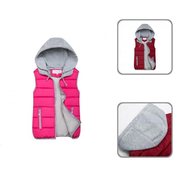 

women's vests down cotton vest thick lady hooded drawstring waistcoat jacket women, Black;white