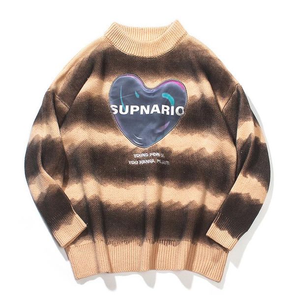 

men's sweaters hip hop knitwear mens 2021harajuku fashion letter embroidered wide stripe sweater male loose, White;black