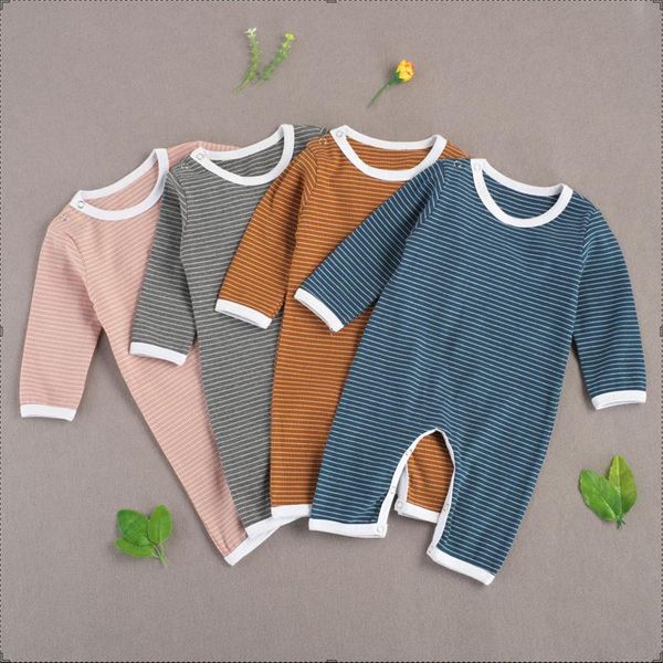 

jumpsuits lioraitiin 0-18m born infant baby boy girl autumn romper long sleeve striped o-neck cotton jumpsuit 4 colors, Blue