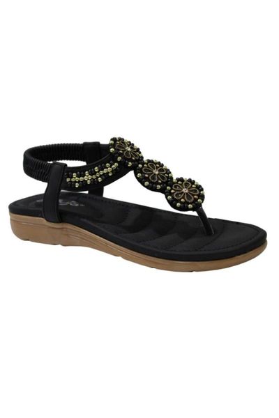 

20y150-7 black orthopedic gemstone thong sandals