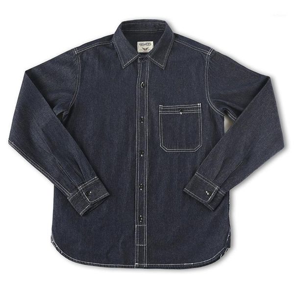 

work shirts men's jackets american style retro primary color denim shirt for men 100% cotton long sleeves with left pocket, Black;brown