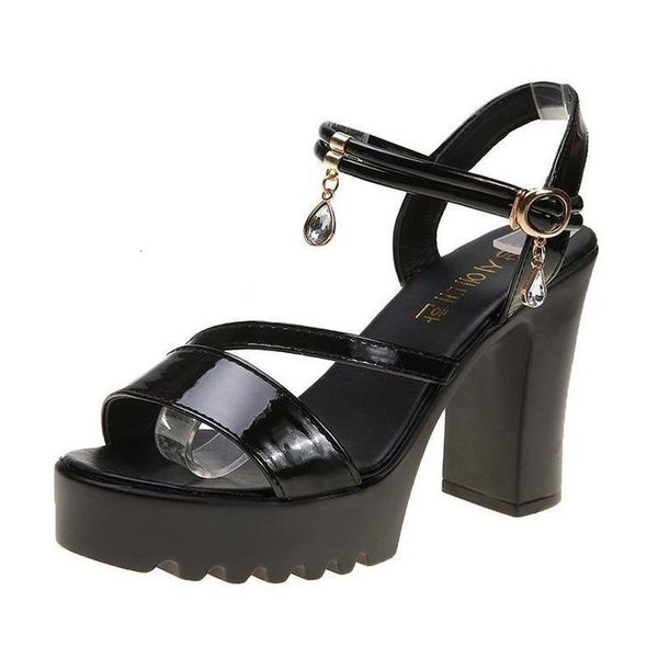 

sandals ladies women fish mouth platform high heels wedge buckle slope 9yy2, Black