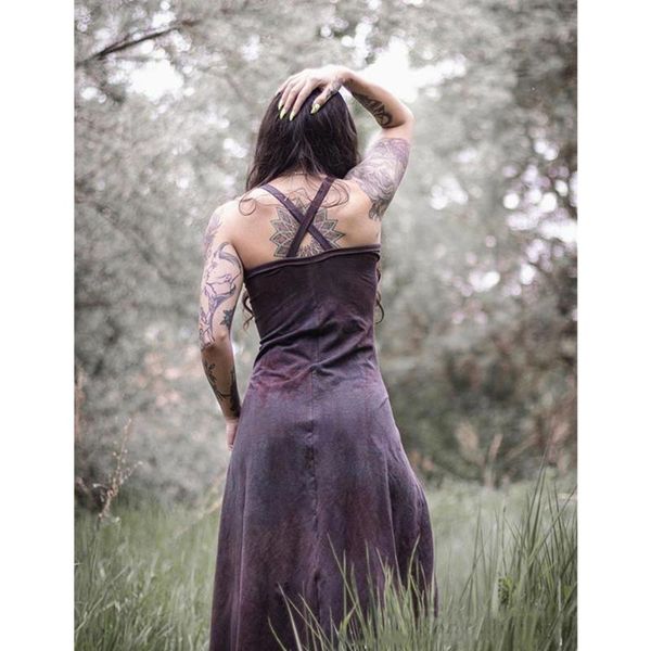 

casual dresses retro dress women tribal dyed split ends slim plus size sleeveless halter backless womens long lugentolo, Black;gray