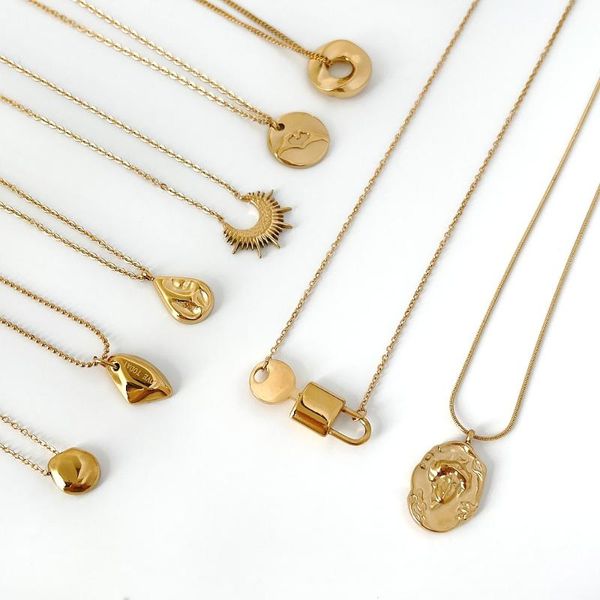 

pendant necklaces 2021 vintage irregular titanium steel metal gold color lock key water drop necklace for women girl travel jewelry, Silver