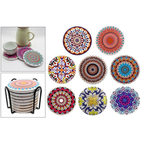 

mats & pads 6/8pcs absorbent ceramic coasters drinks + holder table decor gift