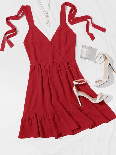 

ruffle hem knotted cami dress she, Black;gray