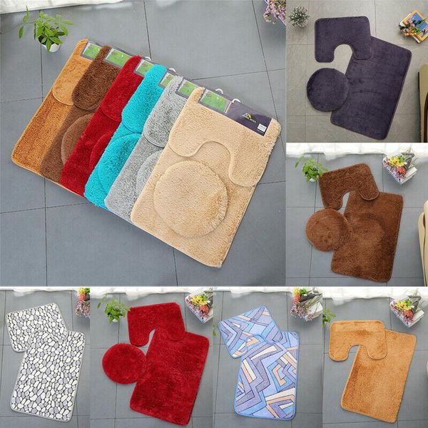 

soft bath bedroom floor shower round coral fleece mat non-slip home decor rug accessory set