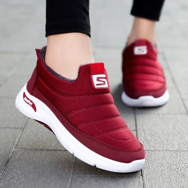 

boots 2022 snow women shoes warm plush fur ankle winter female slip on flat casual waterproof sneakers, Black