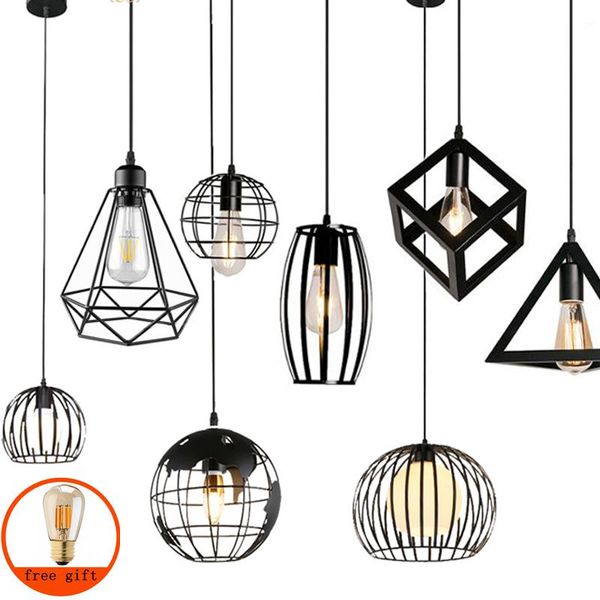 

pendant lamps modern nordic lights black iron retro loft cage pyramid lamp american industrial metal hanging