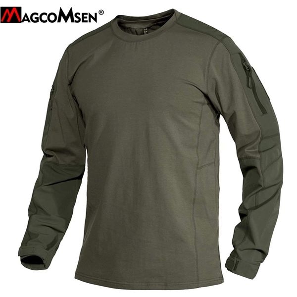 MAGCOMSEN Spring Men's Military Tactical T Shirt Manga Comprida O Neck Army Combat T-Shirt Solid Airsoft Paintball Hunt Tshirt 210409