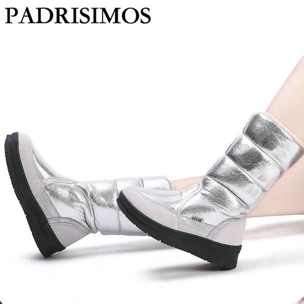 

boots padrisimos high women winter shoes female silver colour full big size warm plush antiskid flat straight upper jsh-m921, Black