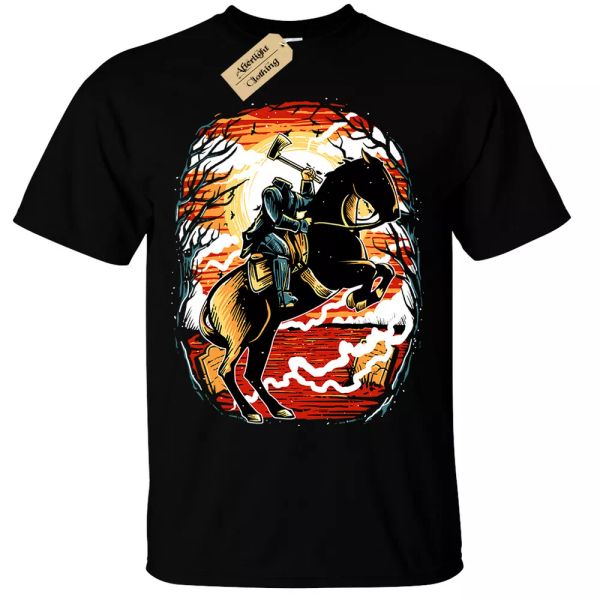 

headless horseman shirt mens halloween goth rock metal t-shirt, White;black