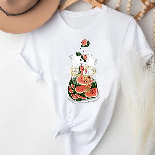 

women's t-shirt t-shirts women watermelon 90s casual cartoon kawaii clothing fashion clothes graphic tshirt lady print female tee, White