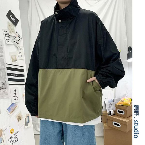 

jackets autumn splicing et men's fashion brand loose ruffian handsome work cloth casual coat, Black;brown
