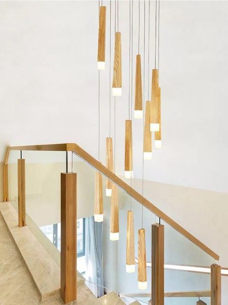 

pendant lamps modern nordic living room solid wood led staircase chandelier. master bedroom light. the long chandelier in