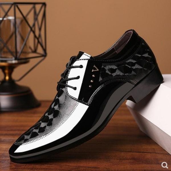 

dress shoes autumn men's business leather large size british pointed shiny face youth casual, Black