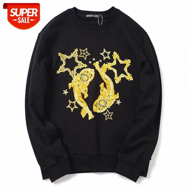 

tide brand hip-hop twelve constellation pisces pure cotton loose lovers terry sweater student shirt for teenagers #b98k, Black