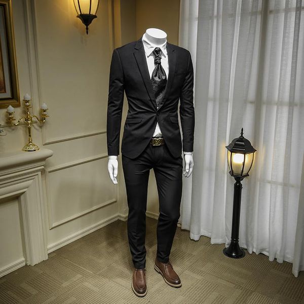 

men's suits & blazers autumn and winter thickened business formal dress single breasted groom casual suit set, White;black