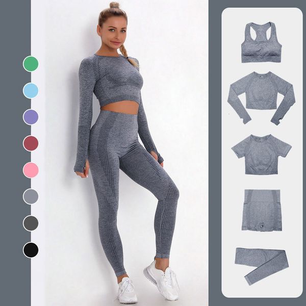 

legging 2/3/5pcs women's sports clothes yoga set gym clothing training suit long mouw crop high waist needless leggings fitness sport p, Black