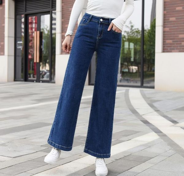 

autumn women's jeans high waist loose thin wide leg pants, Blue